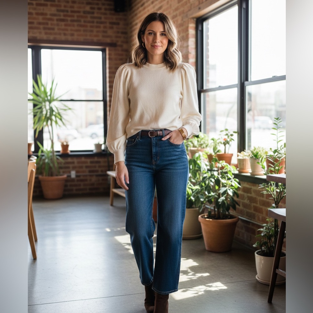 Madewell Puff Sleeve Mock Neck Sweater